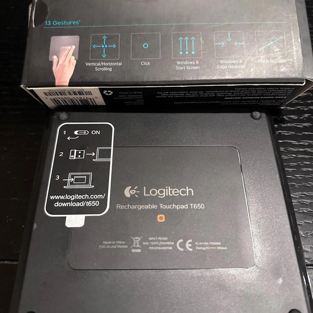 Logitech Touchpad- t650 Wireless Rechargeable Touchpad. Open box- Never Used.